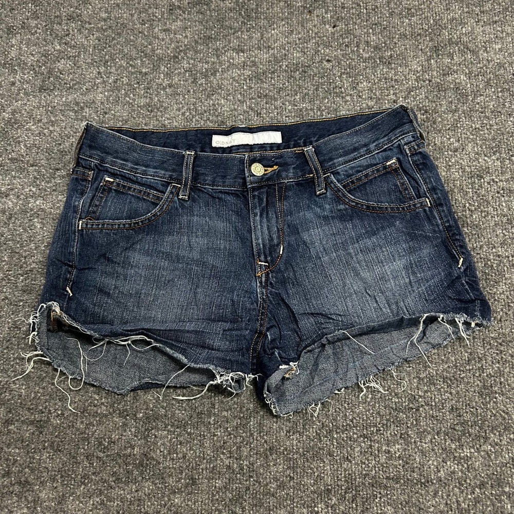 Old Navy Denim Shorts Womens Size 6 Dark Wash Low Rise Frayed Raw Hem Casual